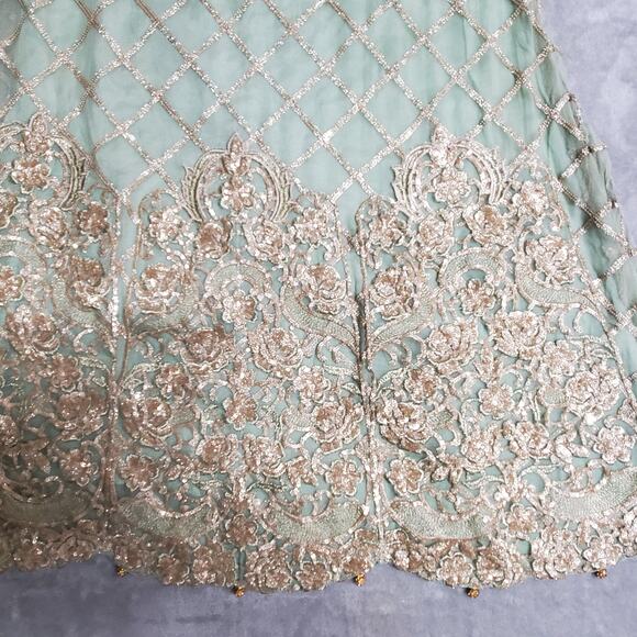 RMAW Pakistani Indian Shalwar Kameez M Wedding Dress Mint Green Net Embroidered - Picture 6 of 16